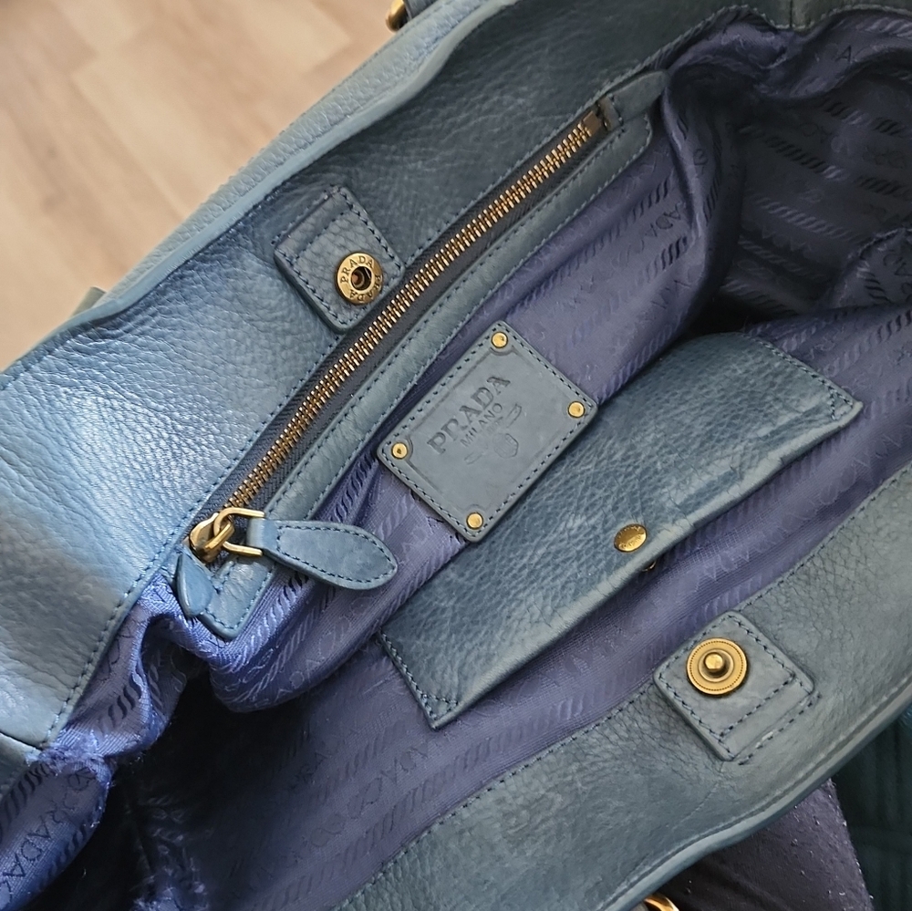 Prada Blue Leather Tote/Crossbody Bag - Picture 12 of 16
